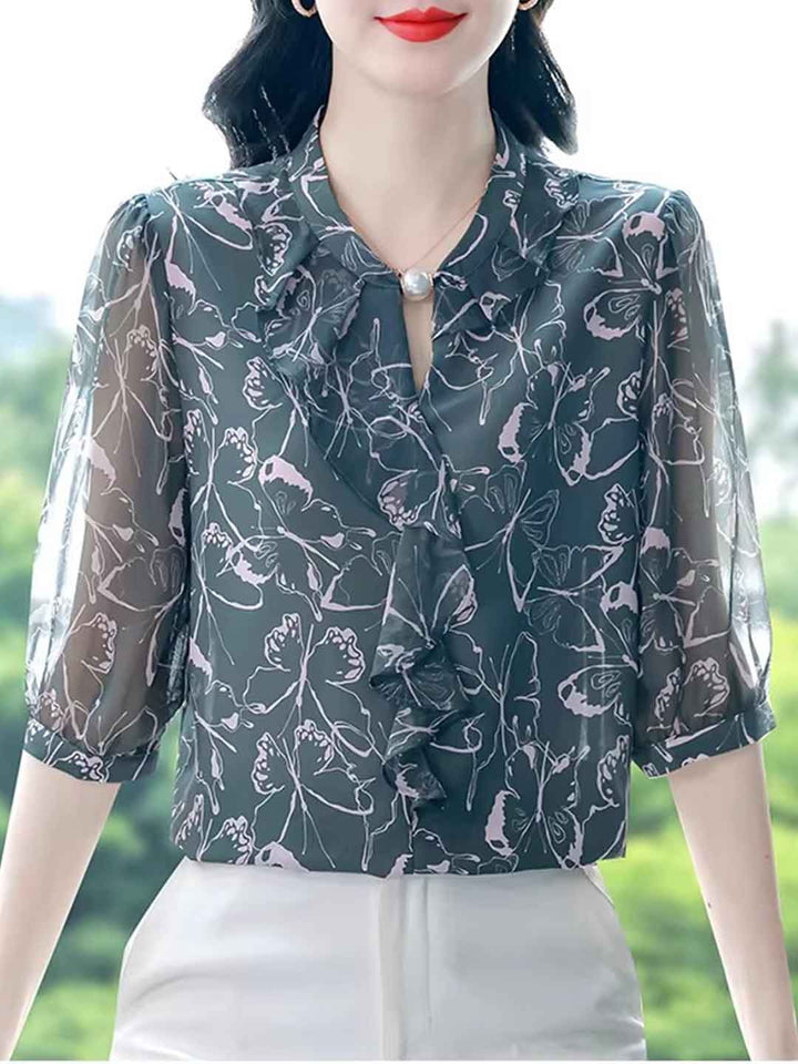 Taylor Loose Ruffle Printed Chiffon Top