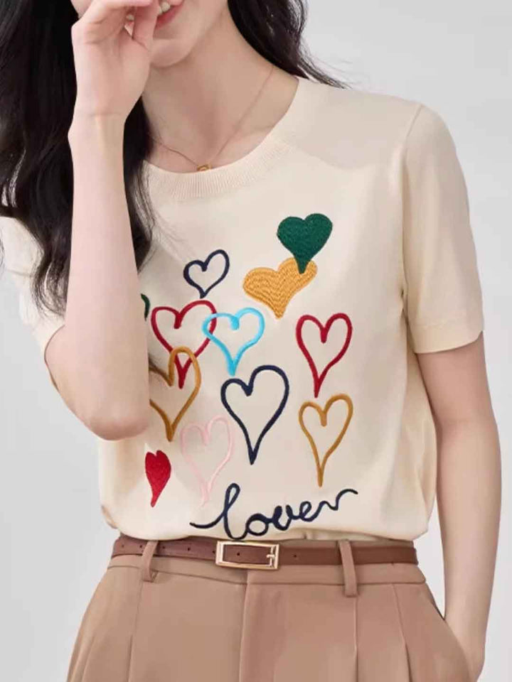 Valeria Casual Crew Neck Embroidered Knitted Top