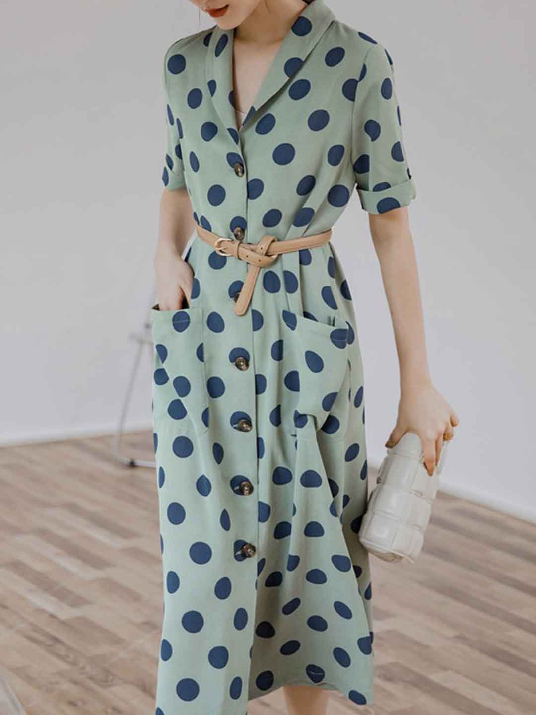 Brianna Retro V-neck Polka Dot Dress