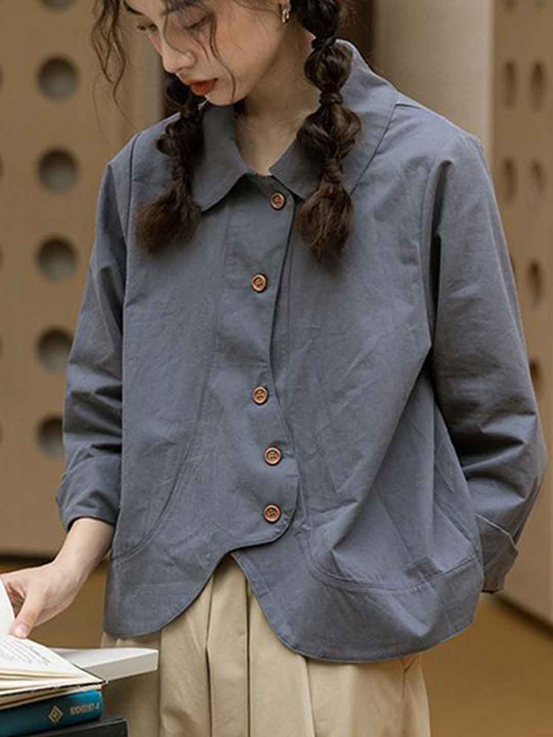 Isabella Loose Polo Collar Solid Color Shirt