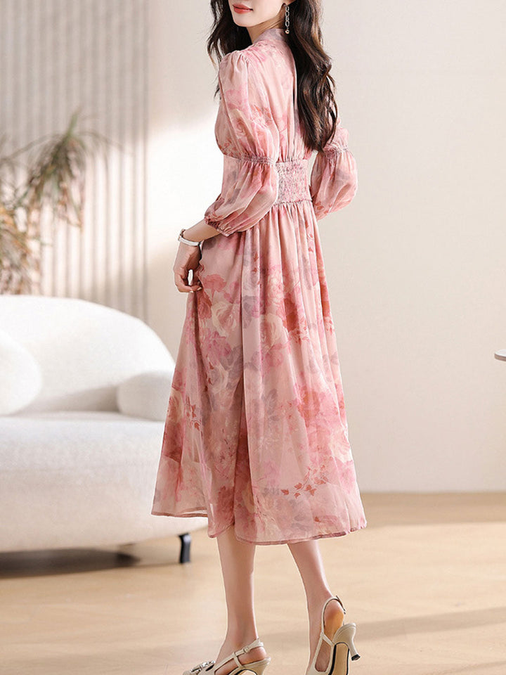 Madison Daily V-Neck Puff Sleeve Chiffon Floral Dress
