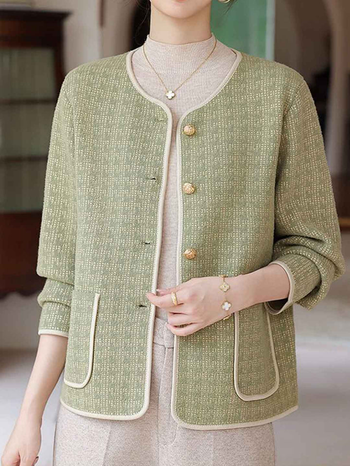 Hannah Elegant Crew Neck Tweed Cardigan