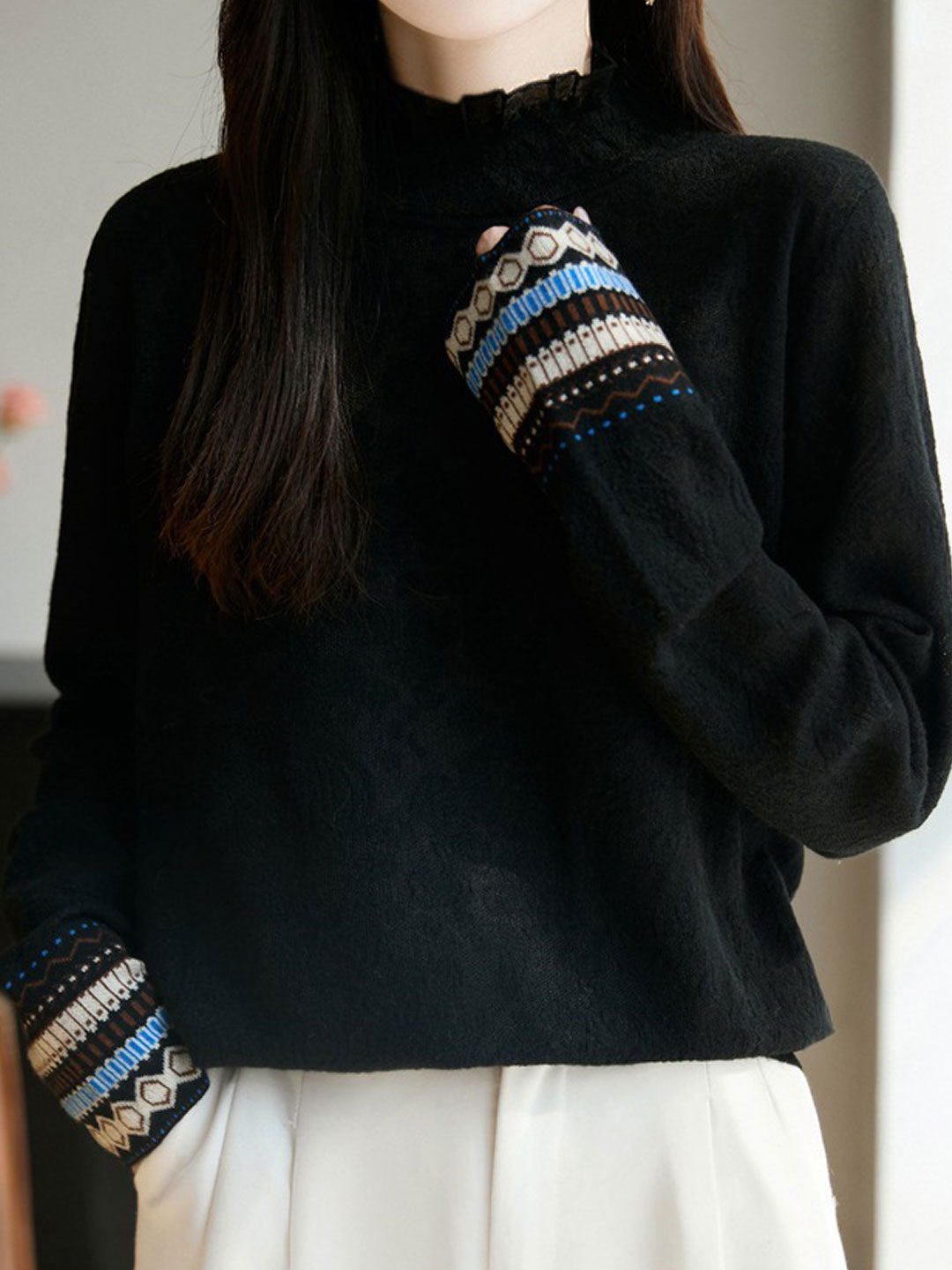 Peyton Retro Auricular Lace Embroidered Jacquard Top