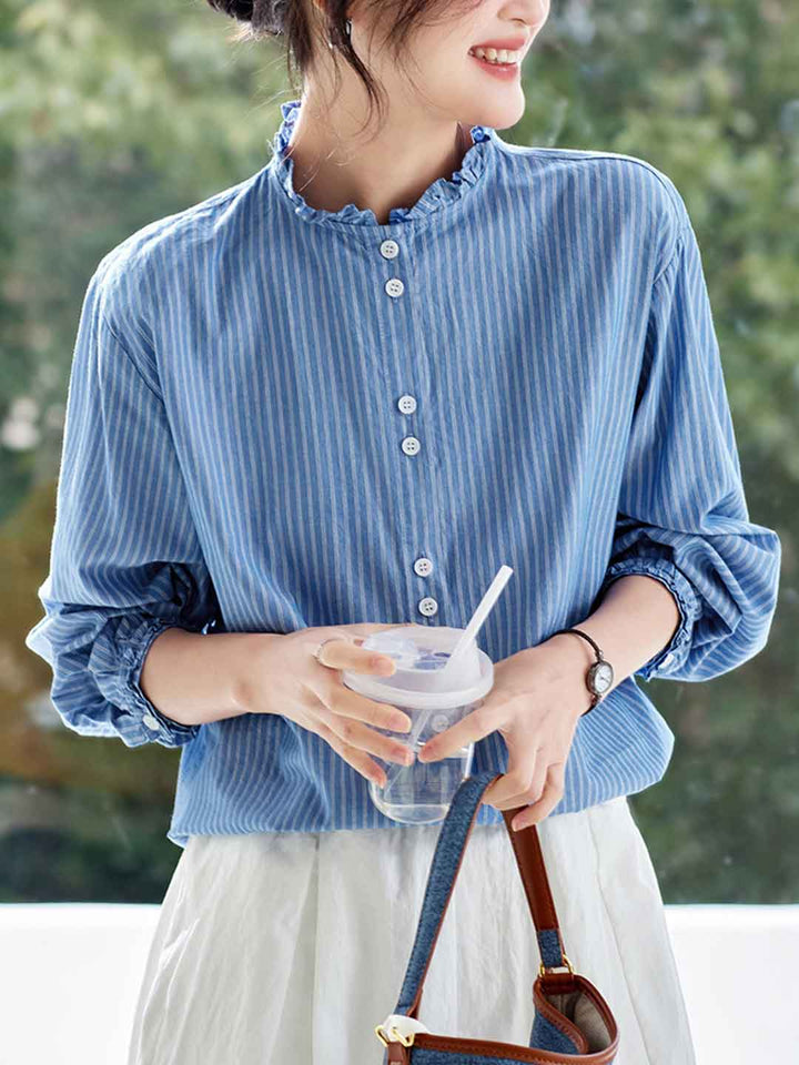 Chloe Daily Auricular Collar Striped Top