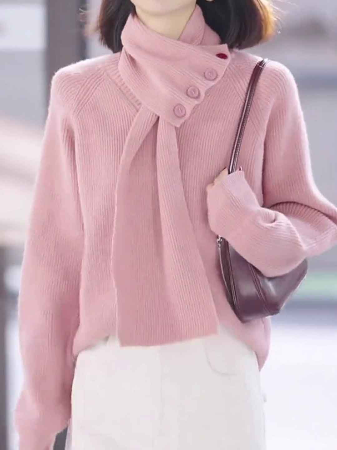 Mia Daily Detachable Scarf Knitted Sweater