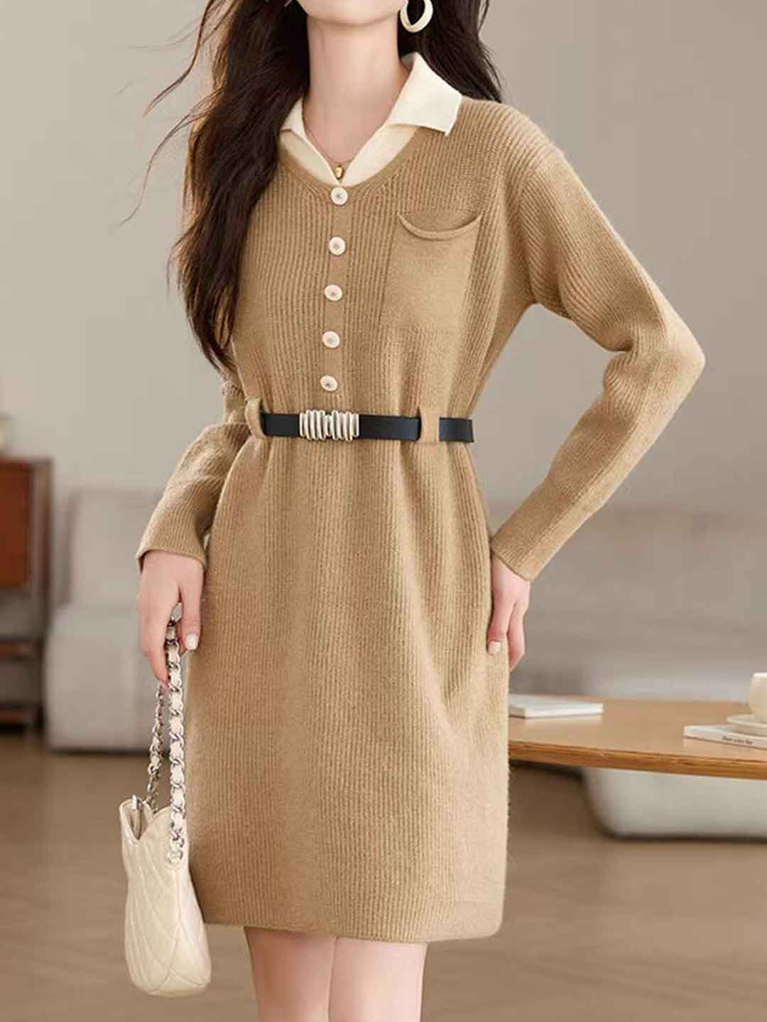 Julia Elegant Lapel Knitted Dress