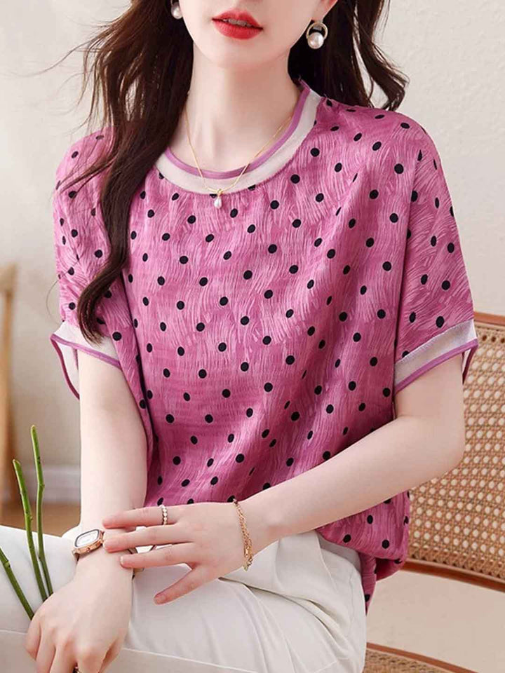Sofia Loose Crew Neck Polka Dot Top