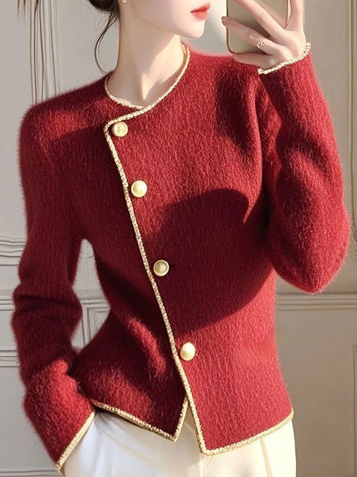 Ella Daily Crew Neck Irregular Solid Color Knitted Cardigan
