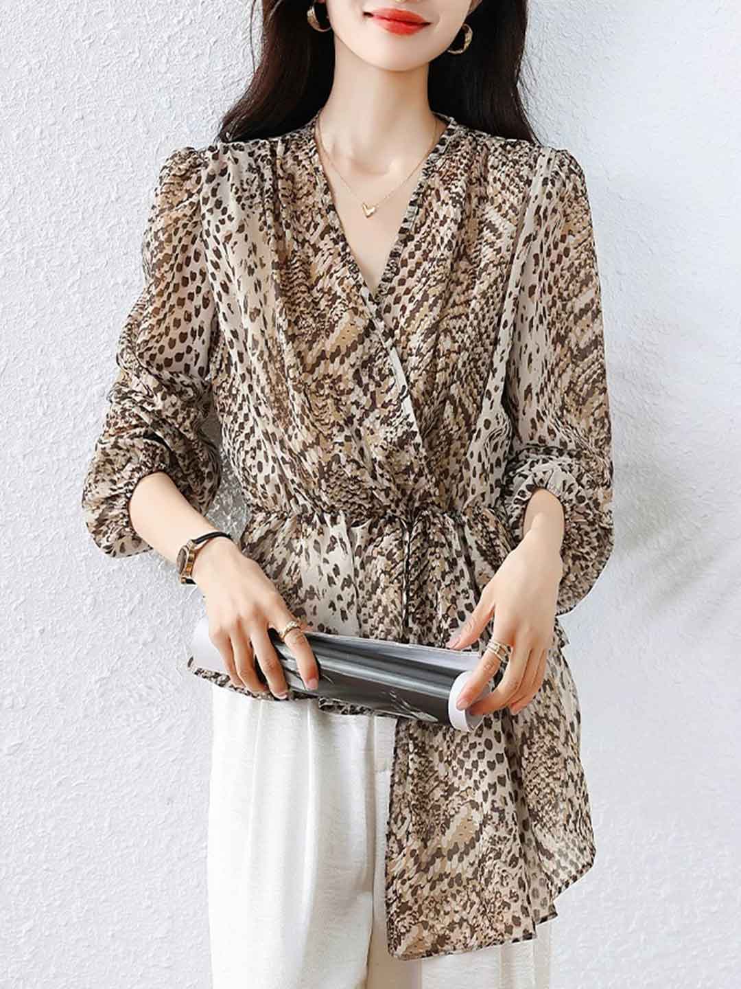 Madison Waisted V-Neck Chiffon Asymmetrical Top