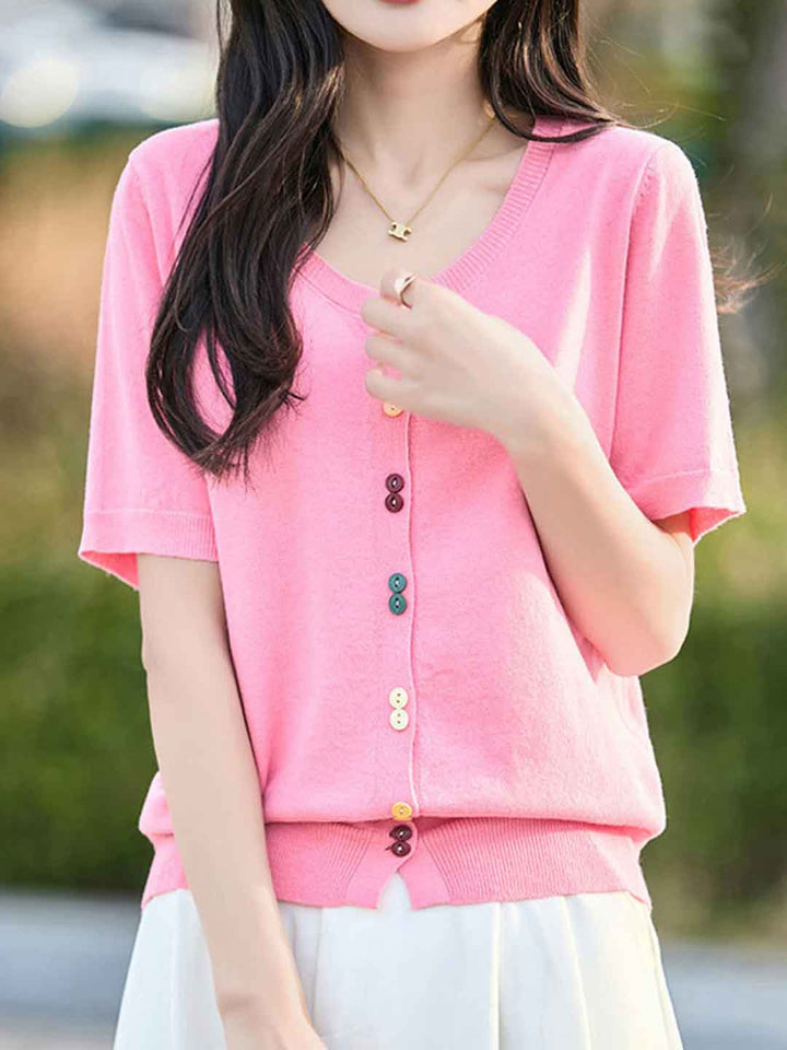 Trinity Loose Crew Neck Solid Color Knitted Cardigan