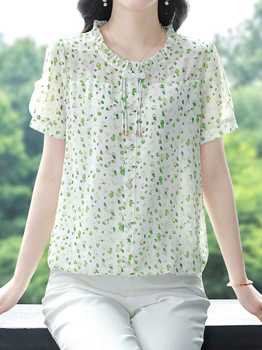 Aubrey Loose Crew Neck Floral Chiffon Blouse