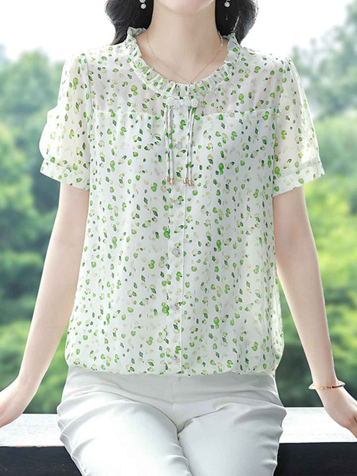 Aubrey Loose Crew Neck Floral Chiffon Blouse
