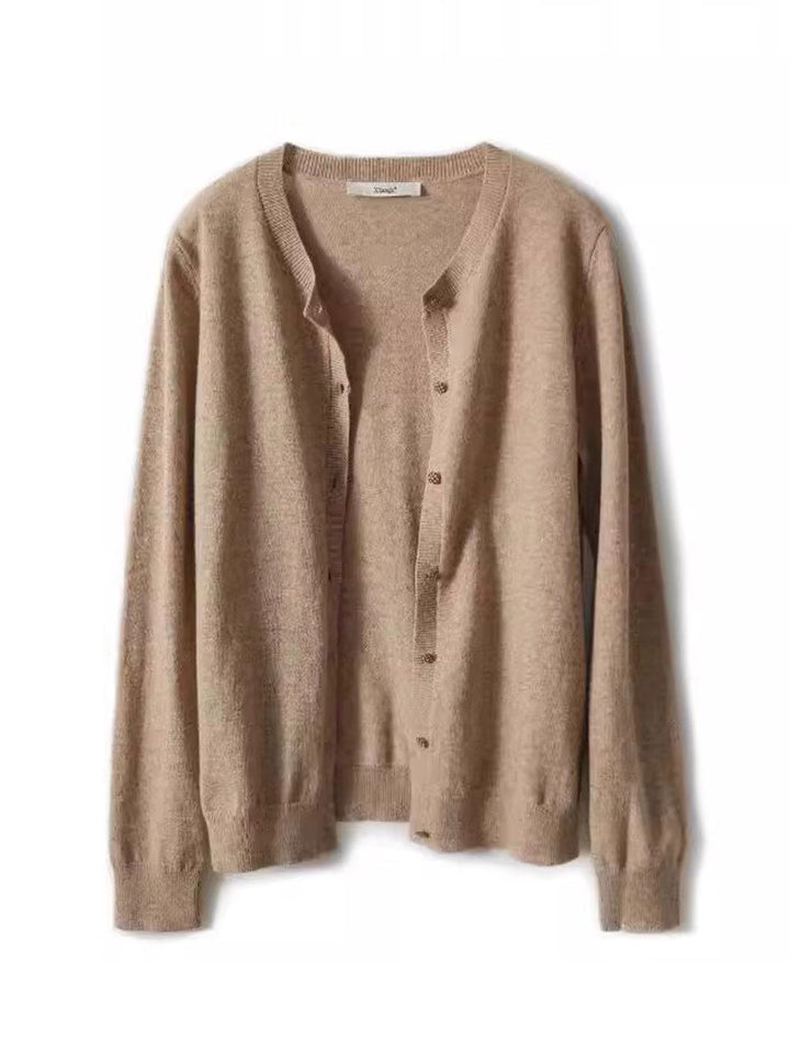 Sophia Classic Crew Neck Solid Color Knitted Cardigan