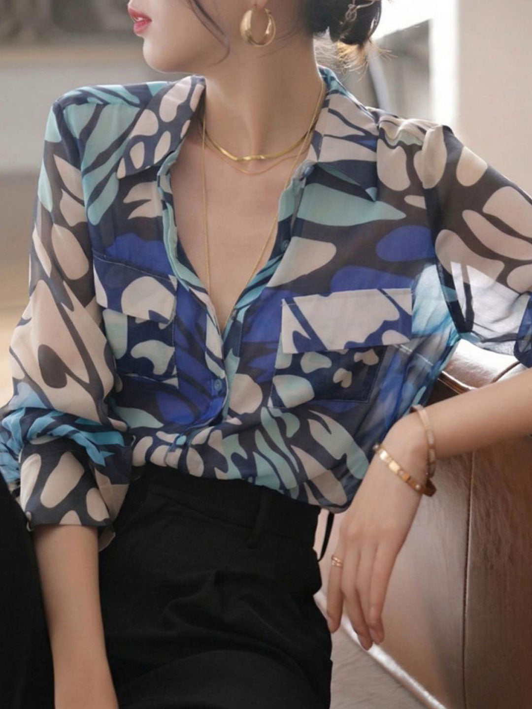Chloe Casual Polo Collar Printed Shirt