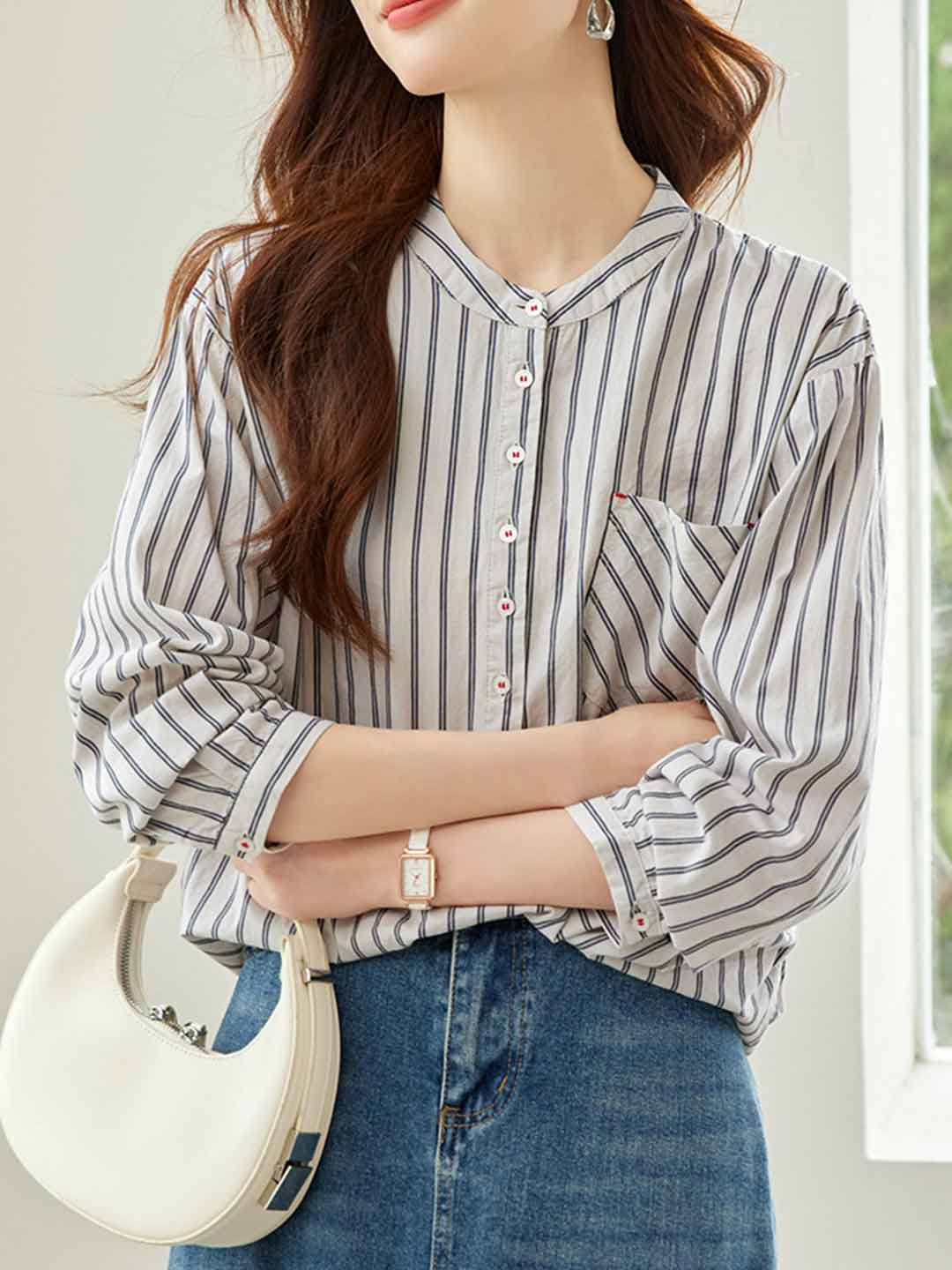 Ella Daily Crew Neck Striped Pullover Shirt