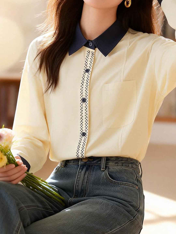 Addison Loose Lapel Color-Blocked Shirt