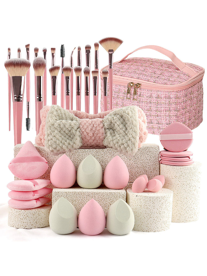 40Pcs Tweed Style Makeup Bag And Brushes Set Professional Tools