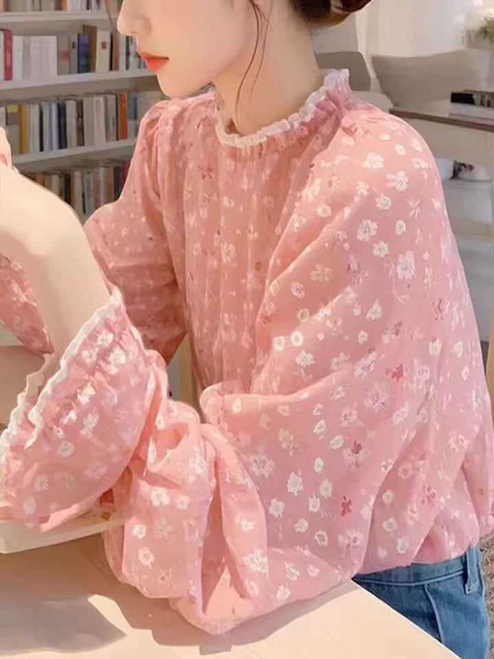 Kayla Loose Auricular Puff Sleeve Floral Top