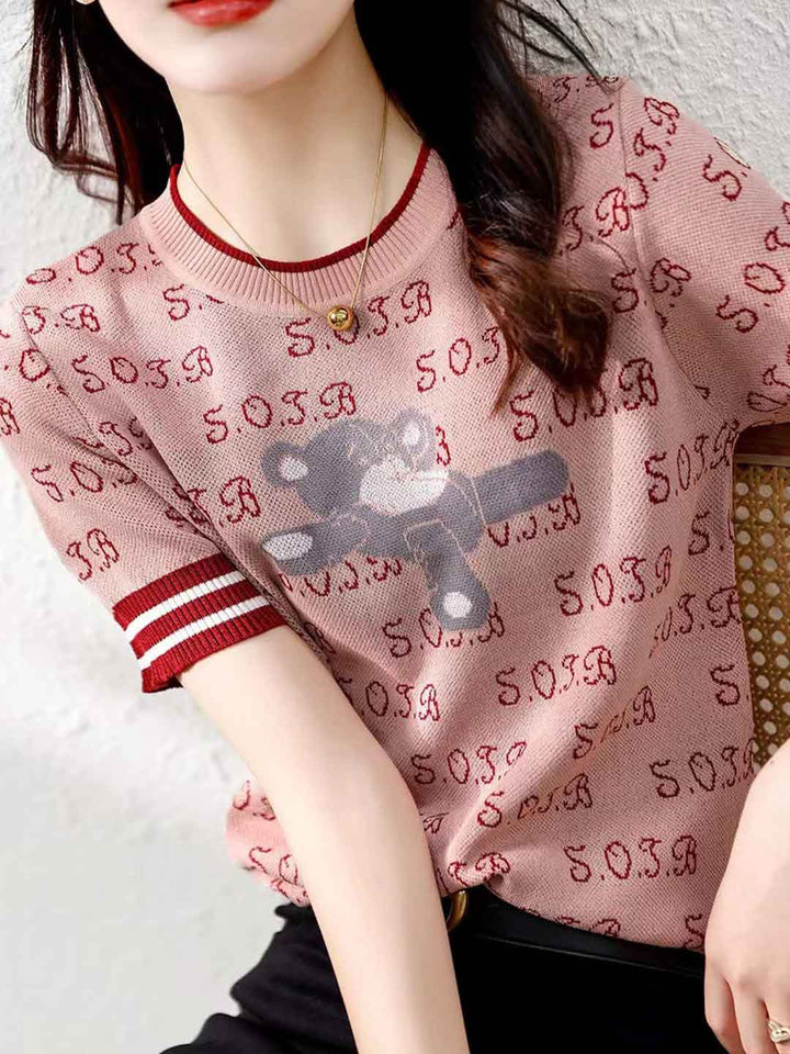 Sophia Classic Crew Neck Printed Knitted Top