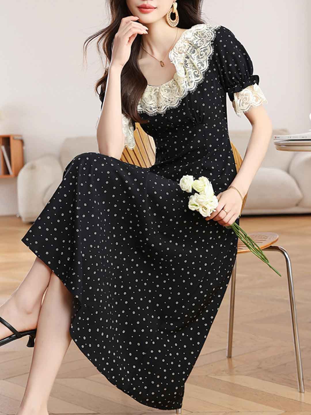 Emily Retro Ruffled Collar Floral Dress