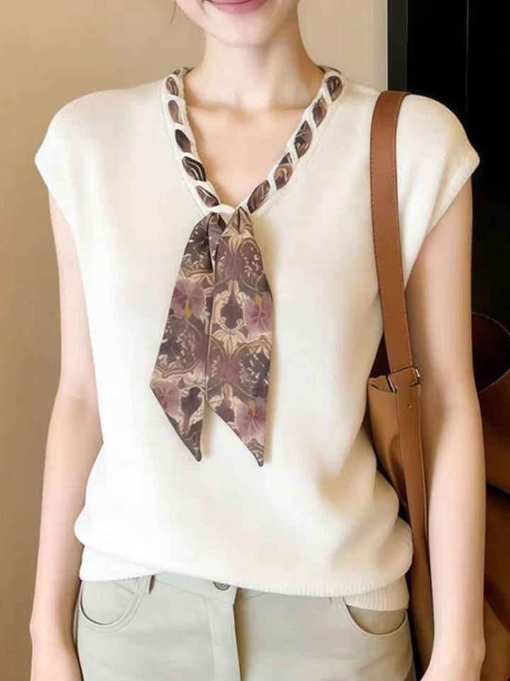 Emma Loose V-Neck Sleeveless Ribbon Top
