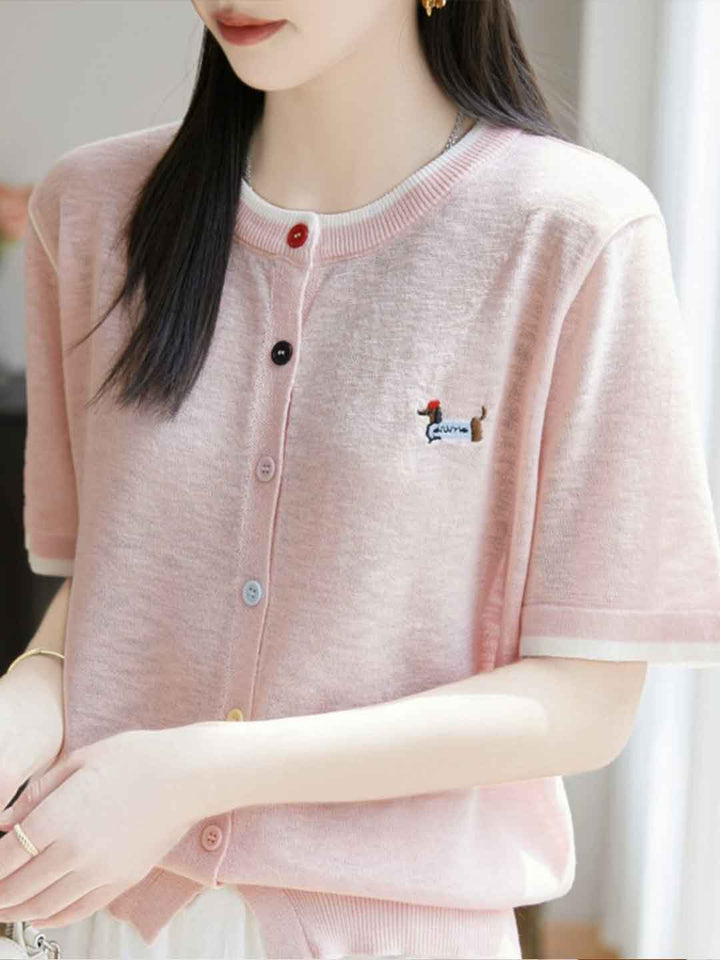 Eva Classic Crew Neck Embroidered Knitted Cardigan