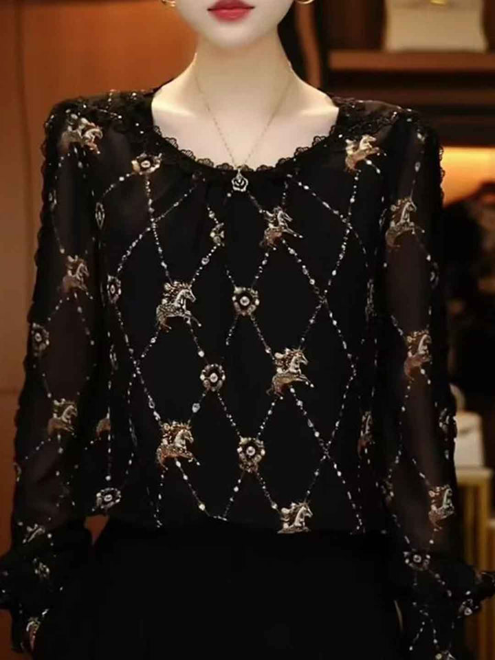 Natalie Elegant Crew Neck Printed Top