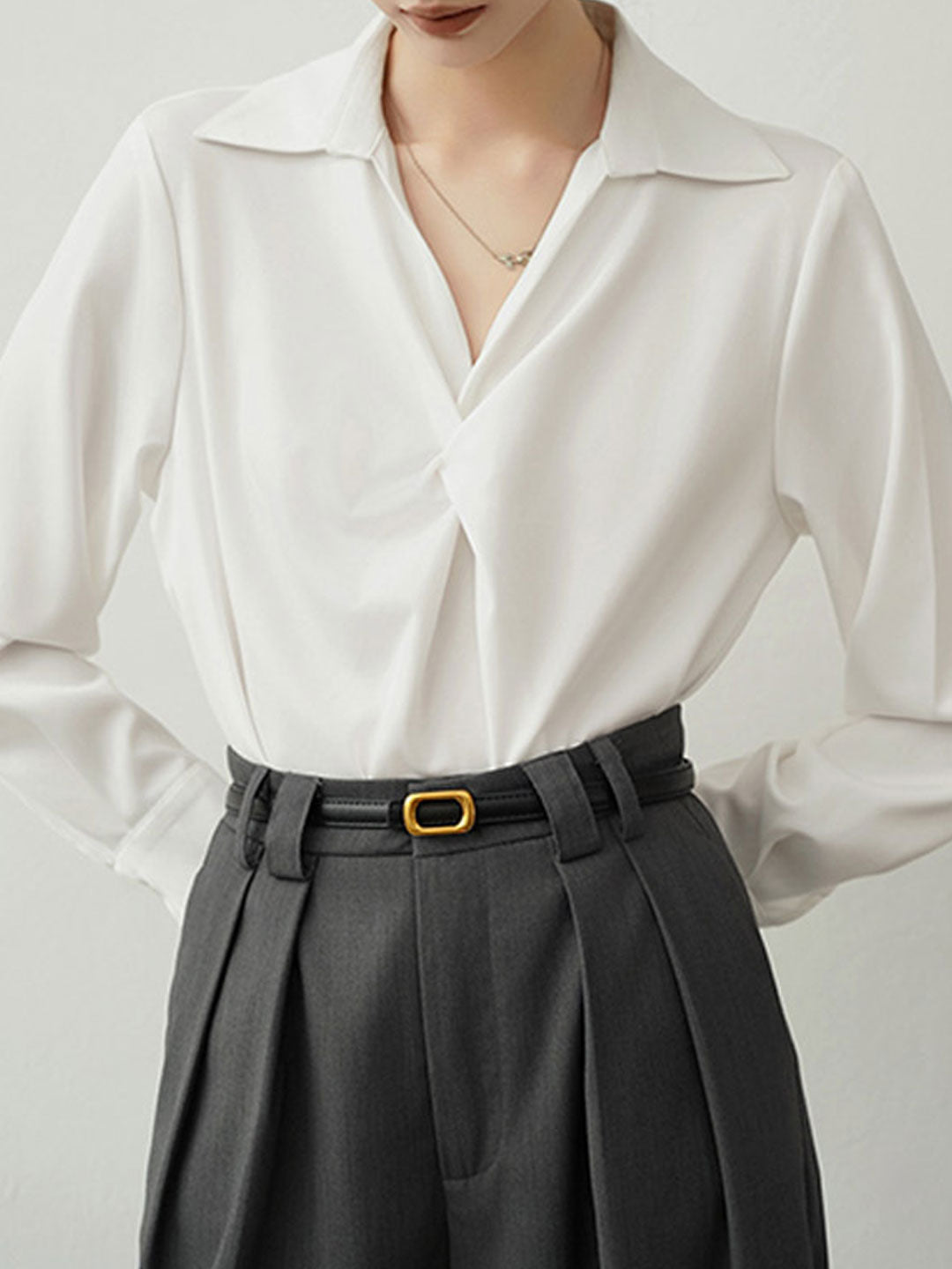 Emily Loose V-Neck Solid Color Satin Shirt