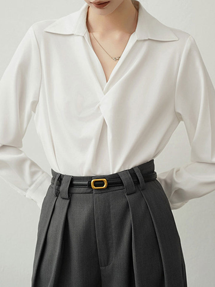 Emily Loose V-Neck Solid Color Satin Shirt