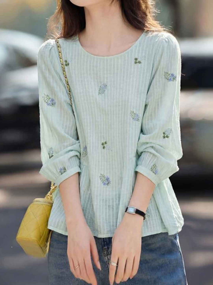 Emily Casual Crew Neck Embroidered Shirt