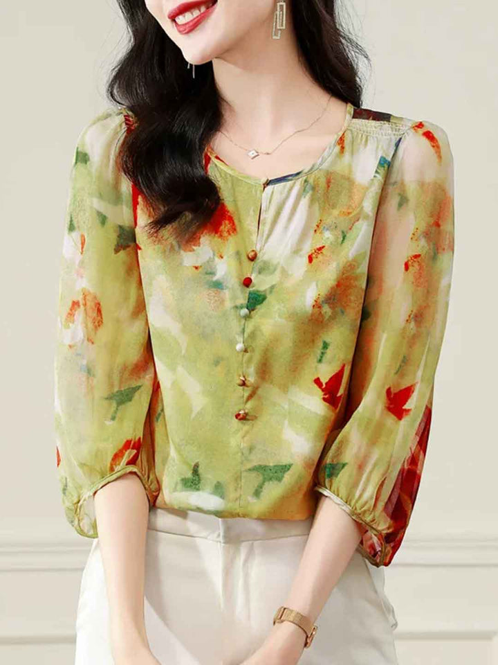 Victoria Loose Crew Neck Printed Blouse