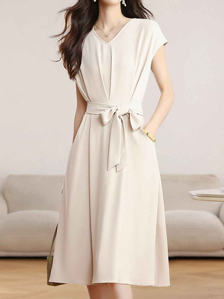Elizabeth Daily V-Neck Solid Color Chiffon Dress
