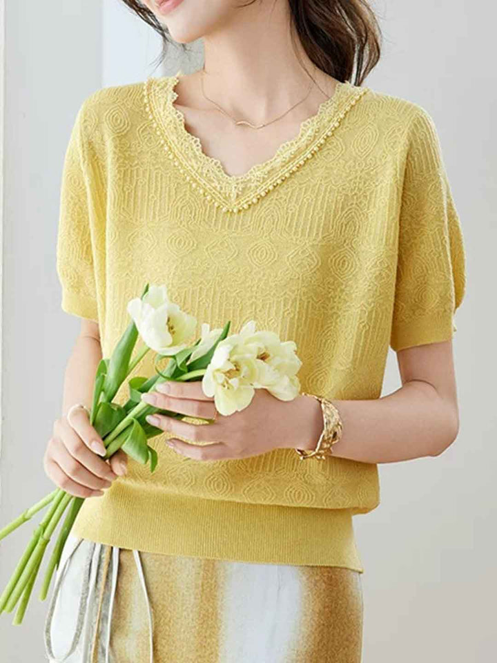 Abigail Classic V-Neck Lace Jacquard Knitted Top