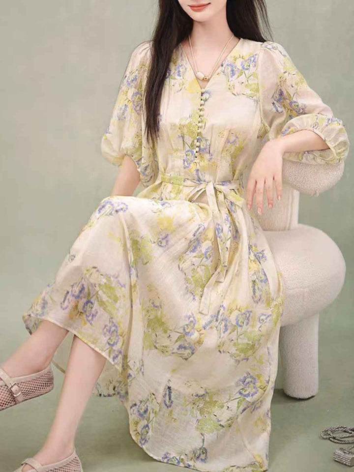 Hailey Elegant V-Neck Printed Dress