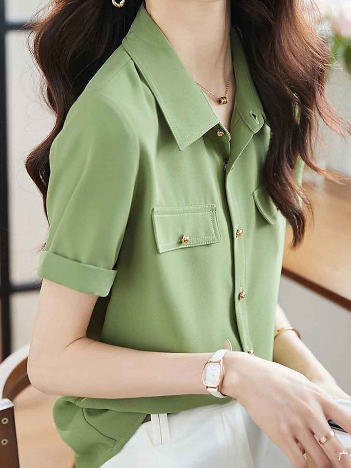 Abigail Loose Lapel Solid Color Chiffon Top
