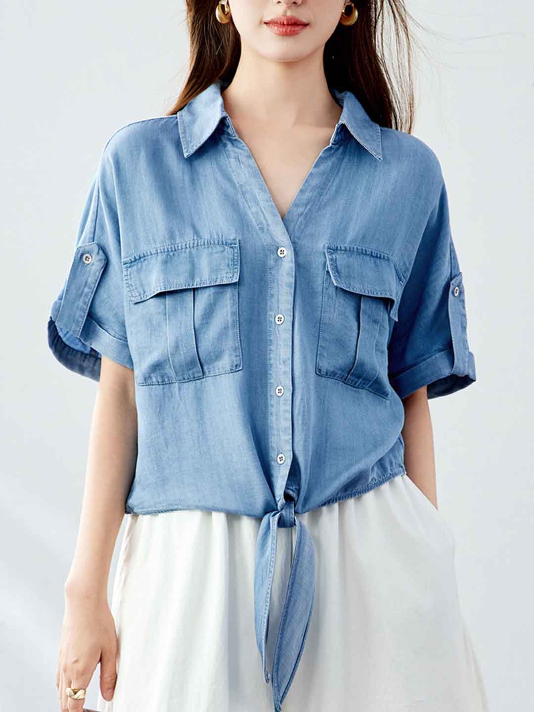 Taylor Casual V-Neck Solid Color Shirt