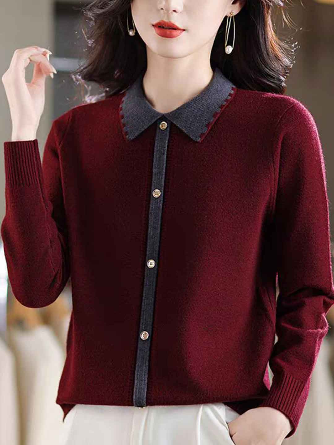 Avery Loose Lapel Colorblocked Knitted Sweater