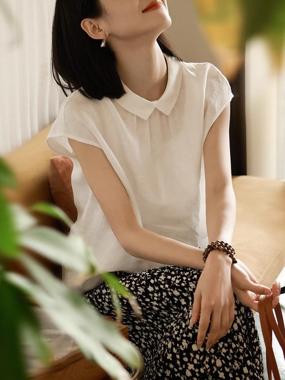 Claire Casual Doll Collar Solid Color Top