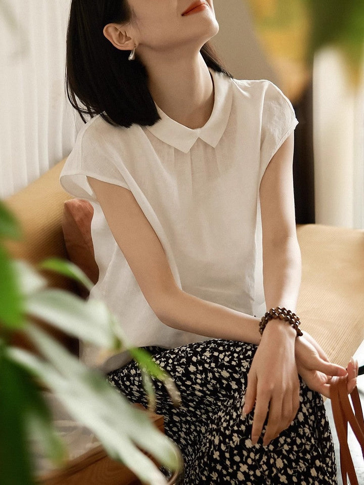 Claire Casual Doll Collar Solid Color Top