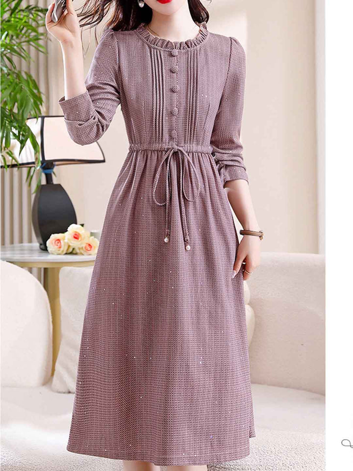 Natalie Slim Crew Neck Waist A-Line Dress