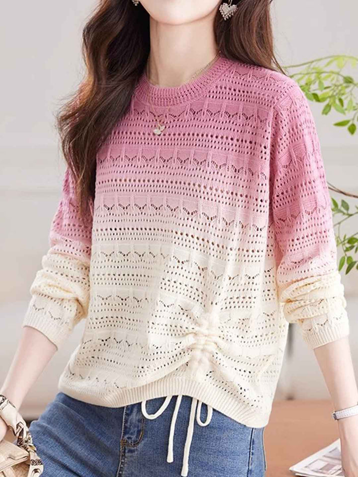 Zoey Loose Crew Neck Colorblock Knitted Top