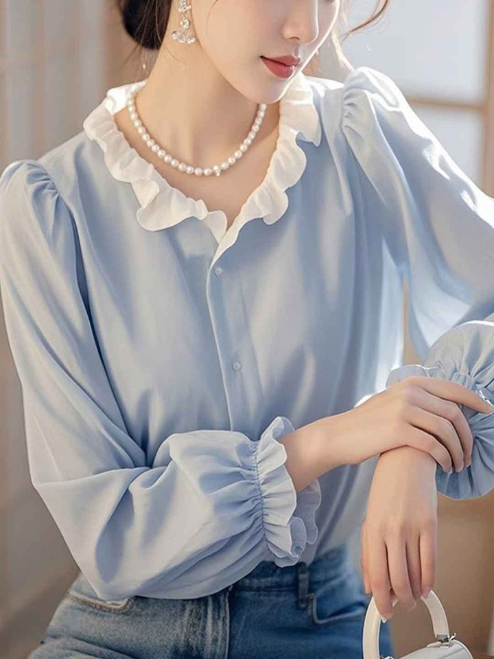 Emily Chic Auricular Collar Solid Color Top