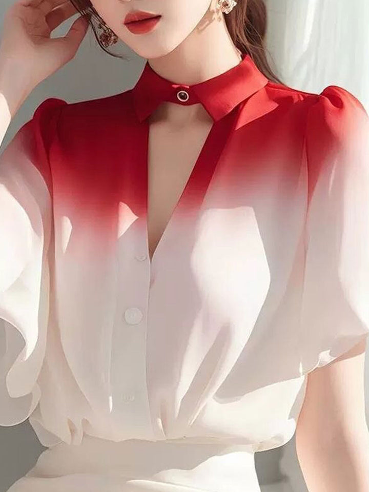 Emily Classic V-Neck Gradient Chiffon Blouse