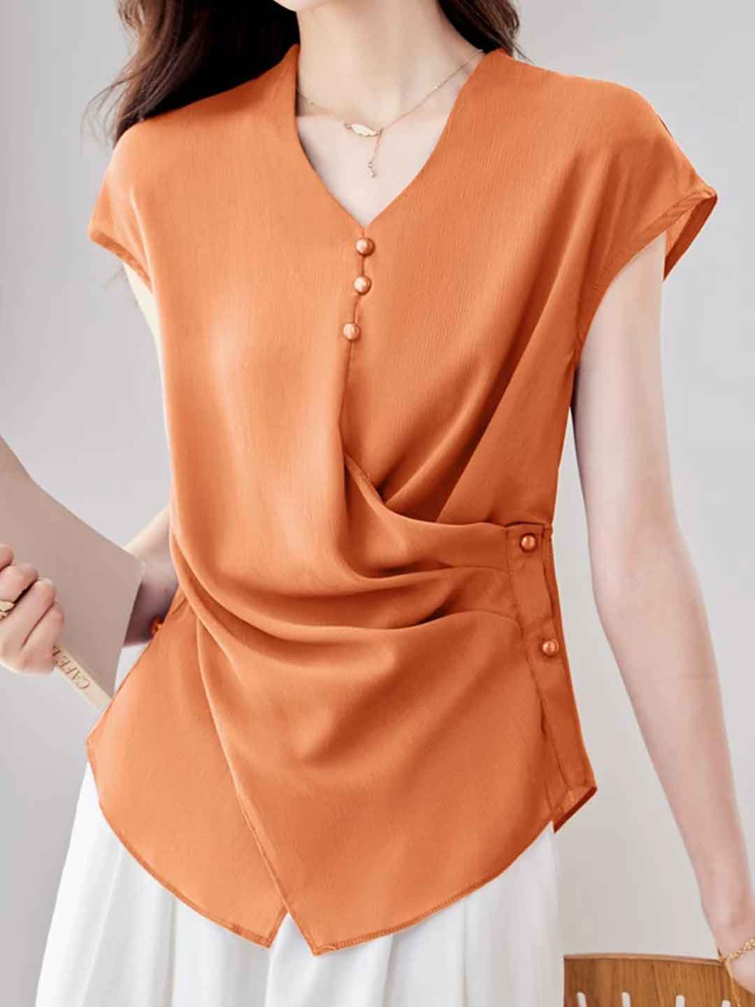 Riley Slim V-Neck Waisted Chiffon Blouse