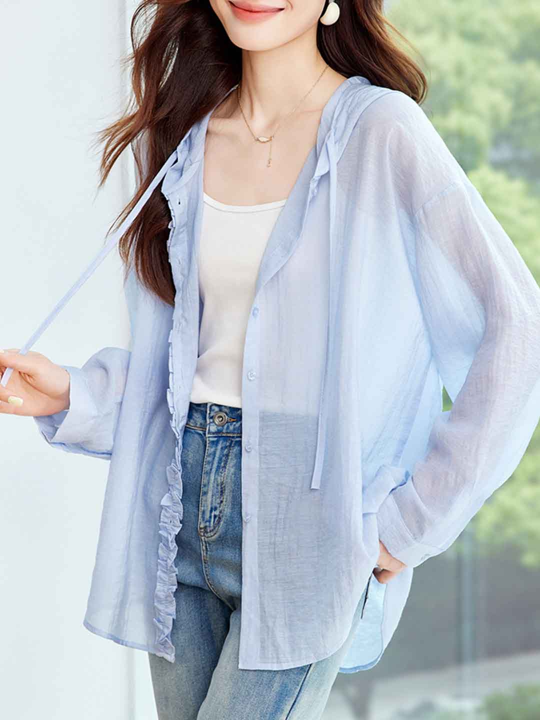 Isabella Casual Solid Color Hooded Shirt