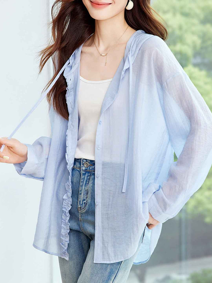 Isabella Casual Solid Color Hooded Shirt