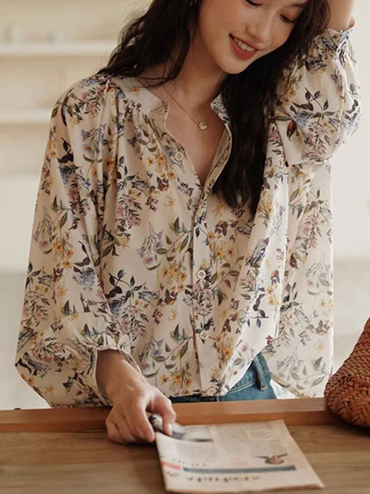 Mya Chic V-neck Floral Chiffon Top