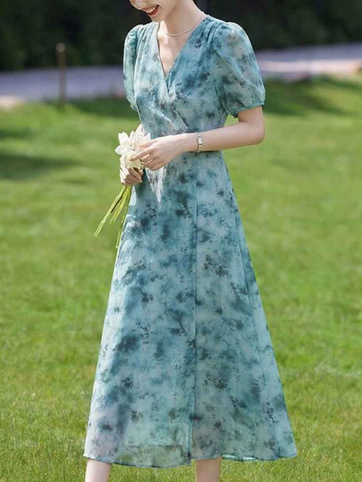 Bailey Elegant V-Neck Floral Printed Chiffon Dress