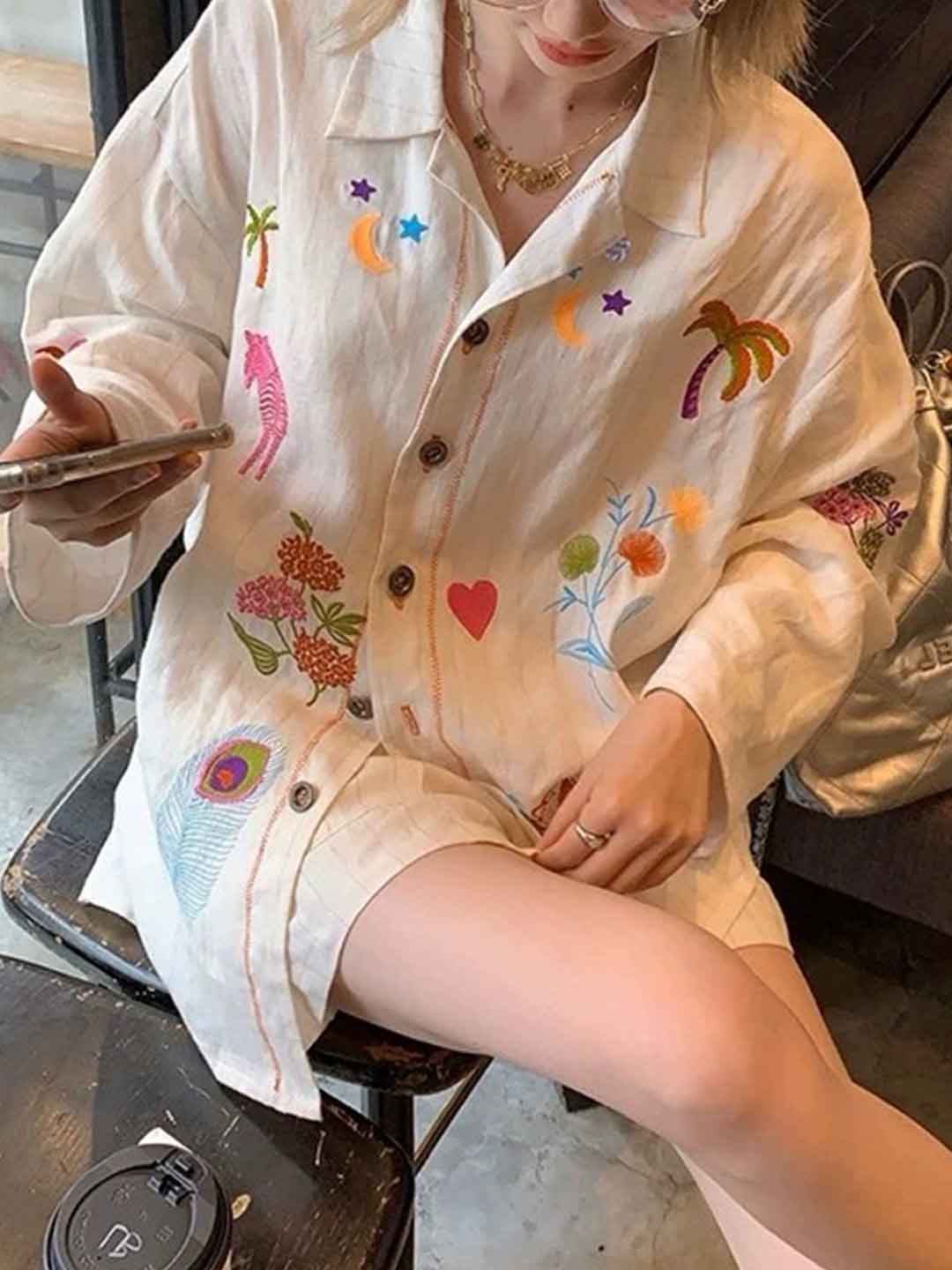 Lily Retro Lapel Embroidered Top