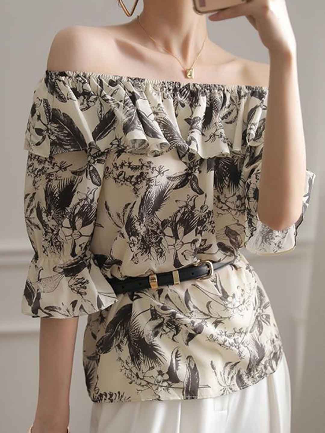 Makayla Loose Off-Shoulder Flare Sleeves Top